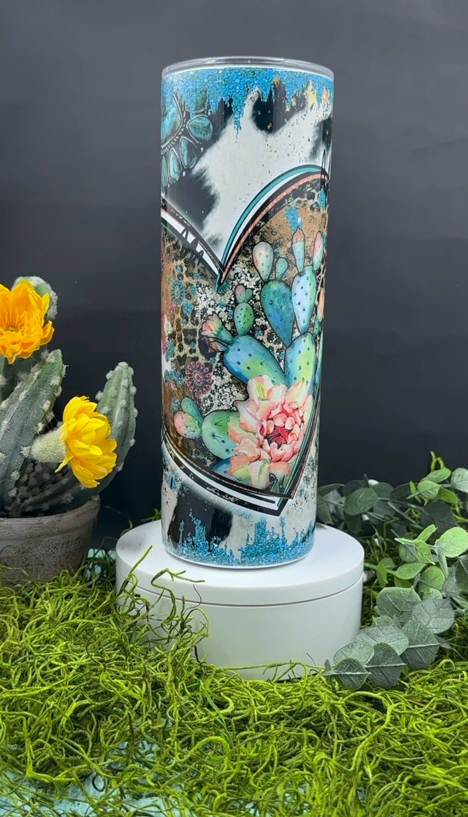 Turquoise Heart Cowhide Skinny Tumbler