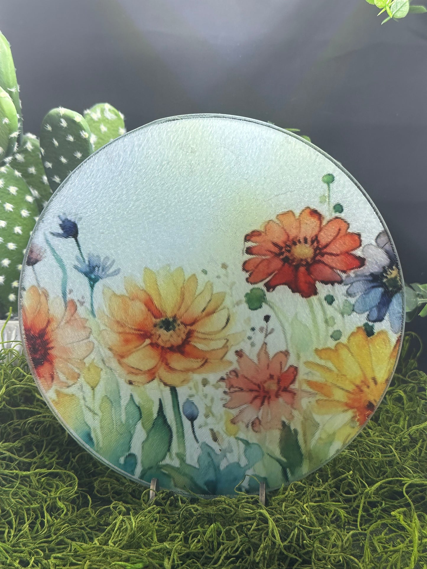 Wildflower Border Round Glass Plate