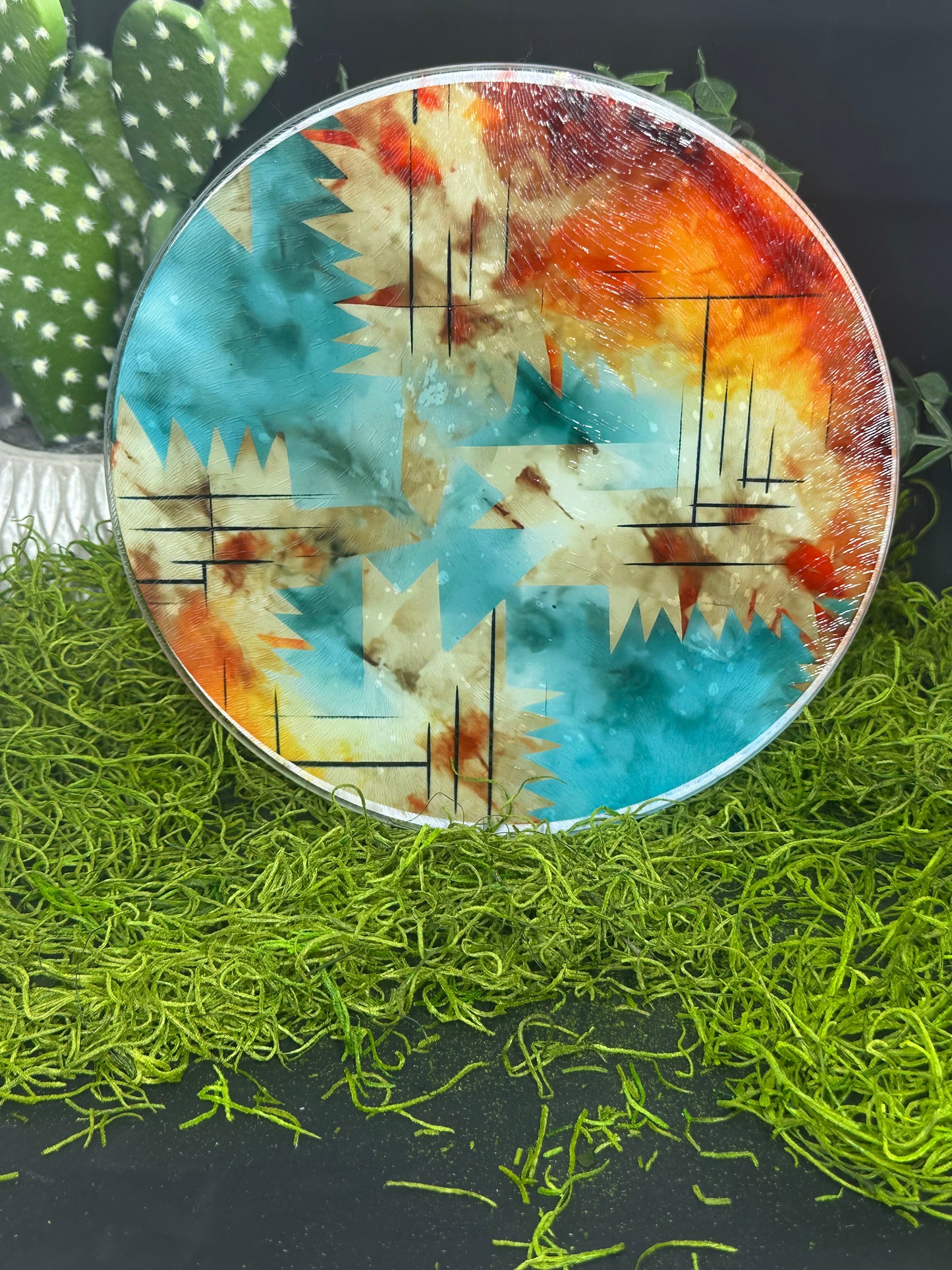 Aztec Rug #3 Round Glass Plate