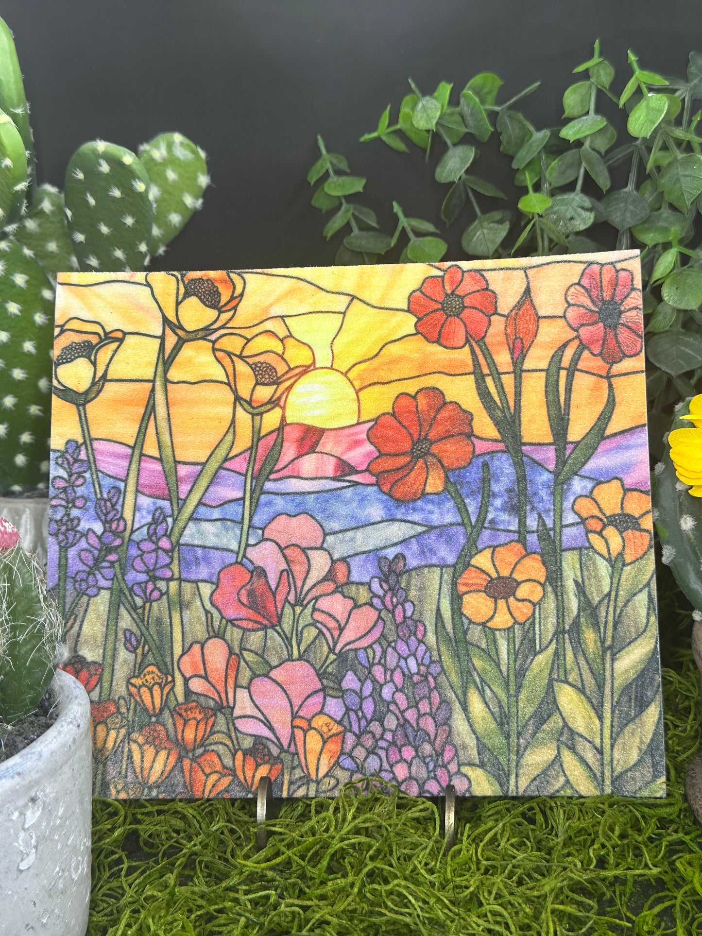 Stained Glass Sunrise #1 Swedish Dishcloth