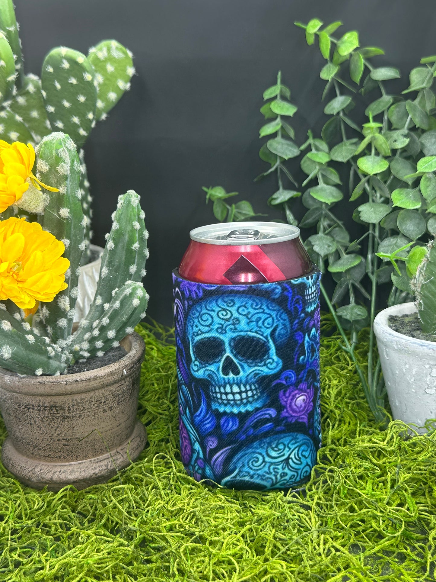Purple and Blue Sugar Skull Can Koozie