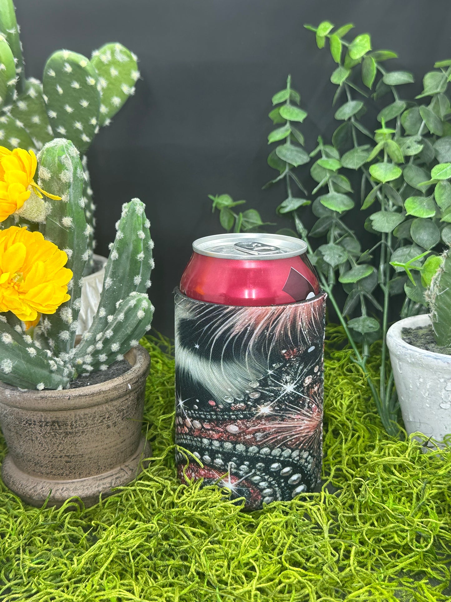 Pink Glitter on Cowhide Can Koozie