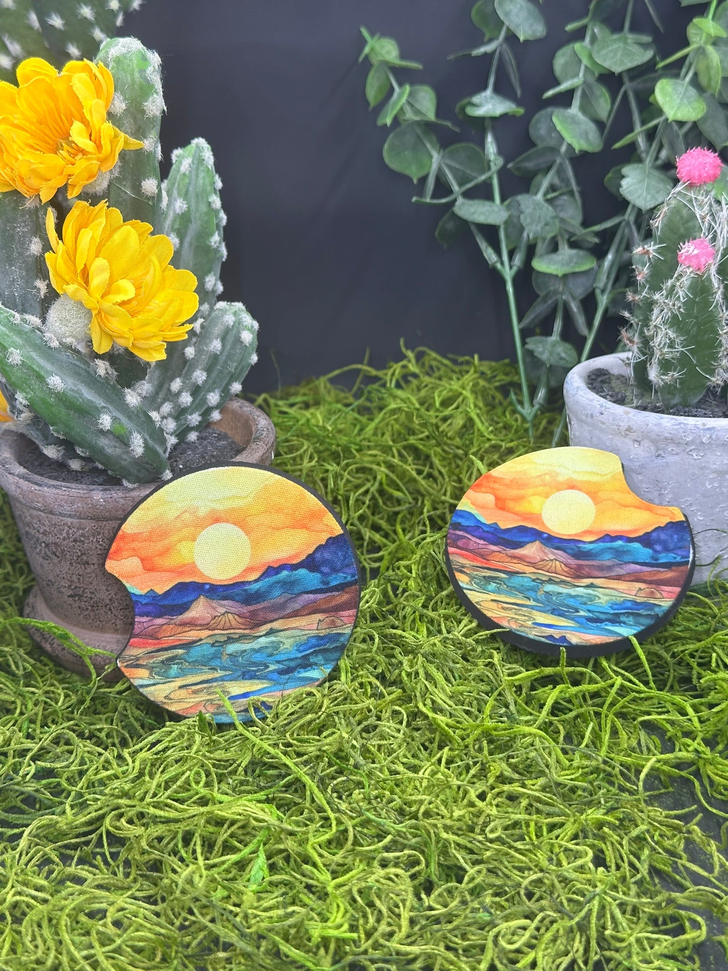 Watercolor Sunset Set of 2 Auto Coasters