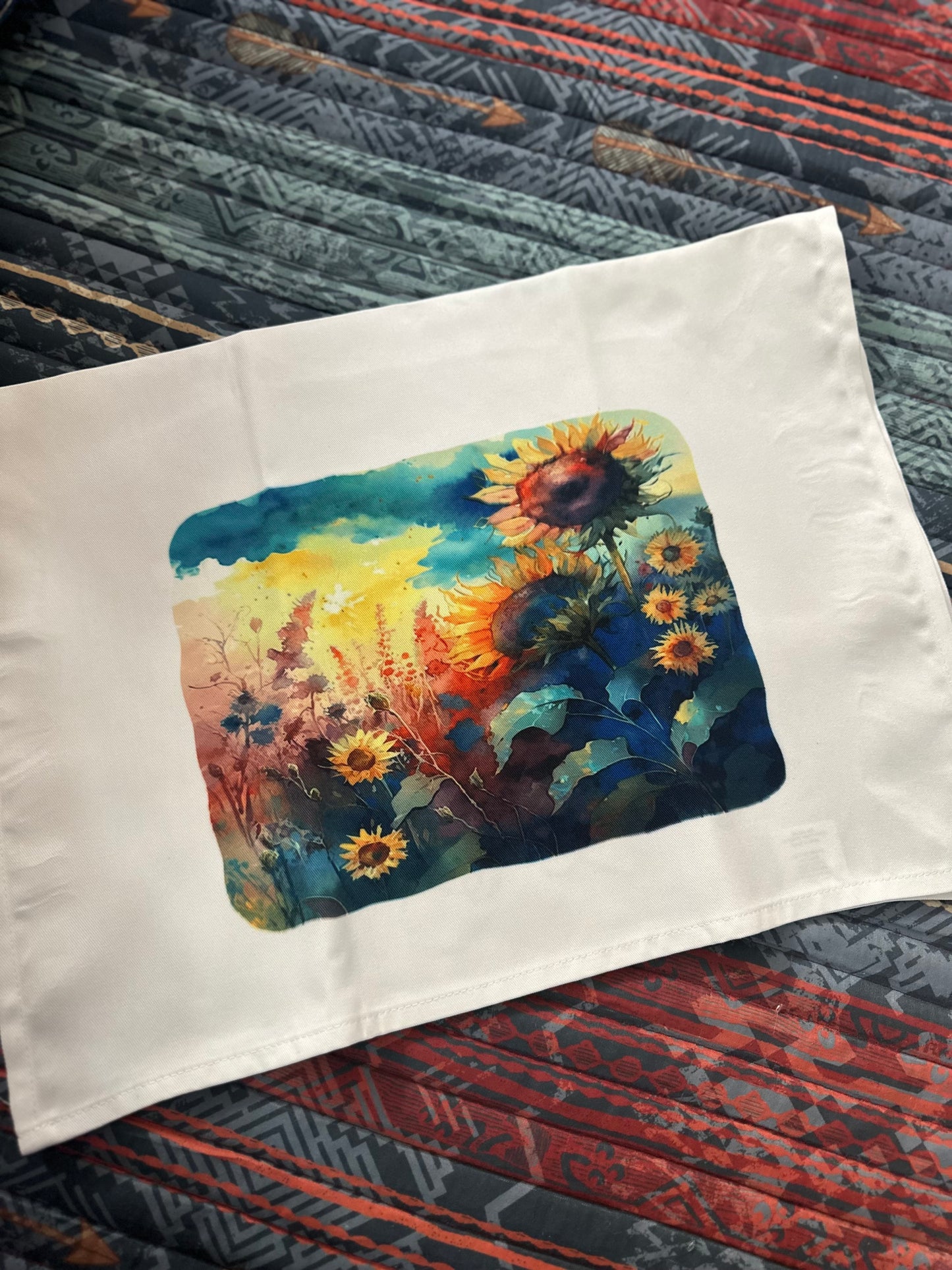 Watercolor Sunflowers Dish Towel