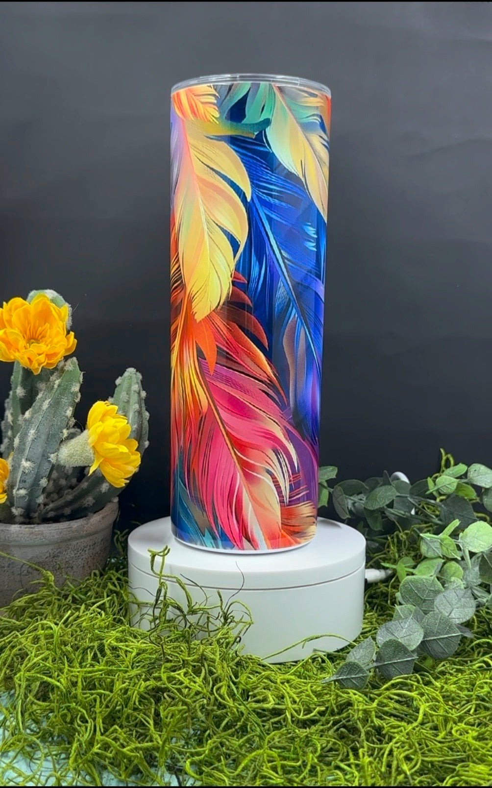 Colorful Feathers Skinny Tumbler