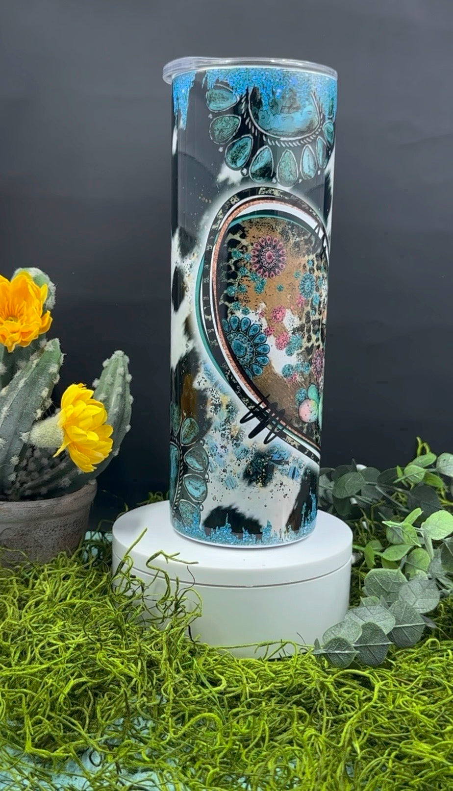 Turquoise Heart Cowhide Skinny Tumbler