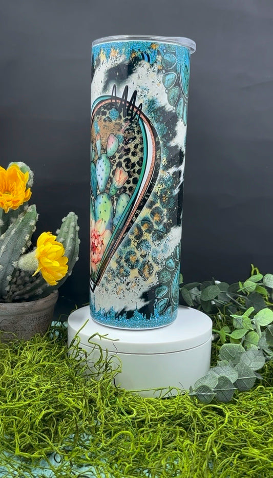 Turquoise Heart Cowhide Skinny Tumbler