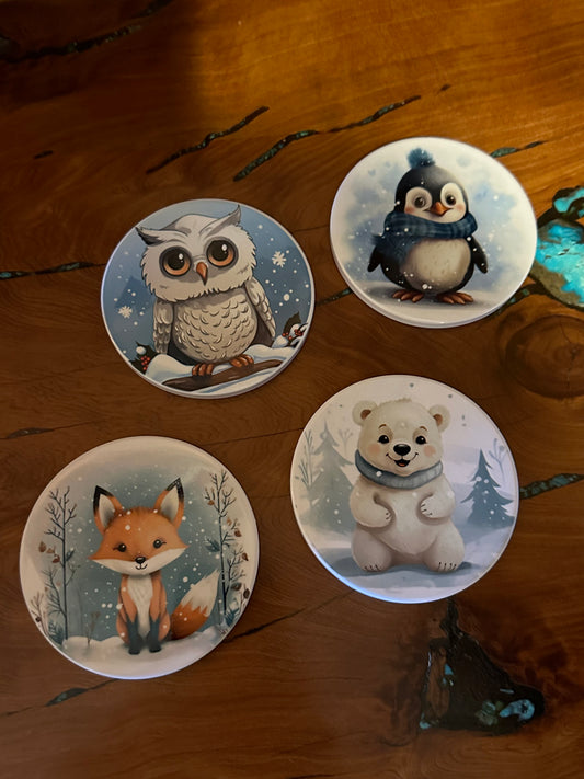 Snow Owl Ceramic, Round Coaster