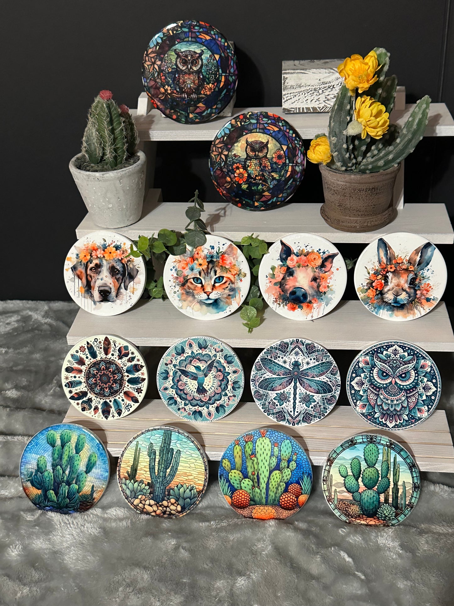 Boho Mandala Dragonfly Ceramic, Round Coaster