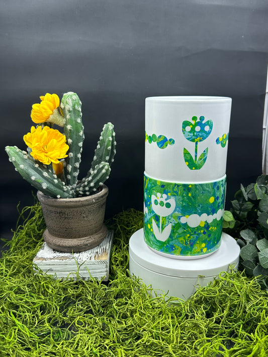 White and Green Flower Stackable 10oz Mug