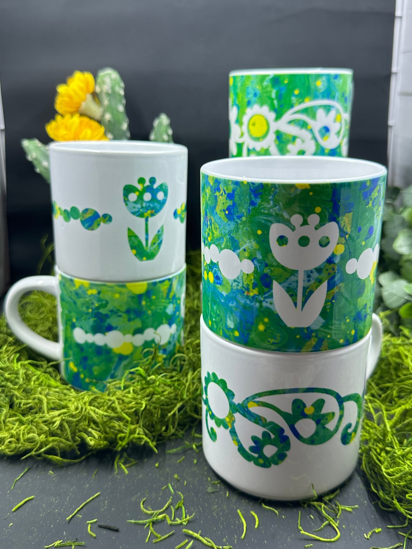 White and Green Flower Stackable 10oz Mug