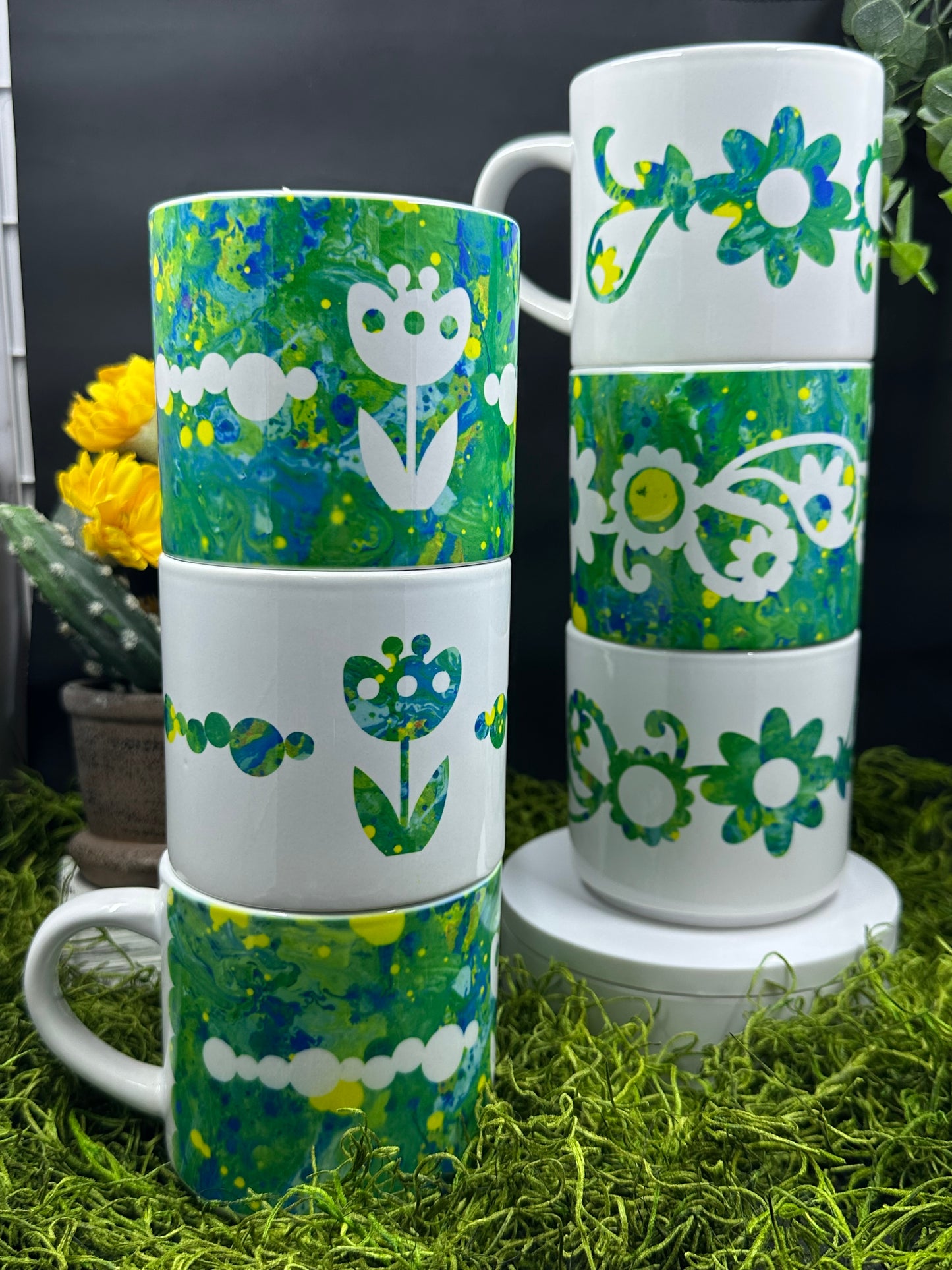 White and Green Flower Stackable 10oz Mug