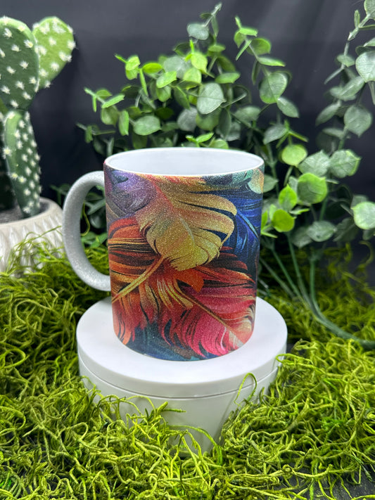 Colorful Feathers Glitter 12oz Mug