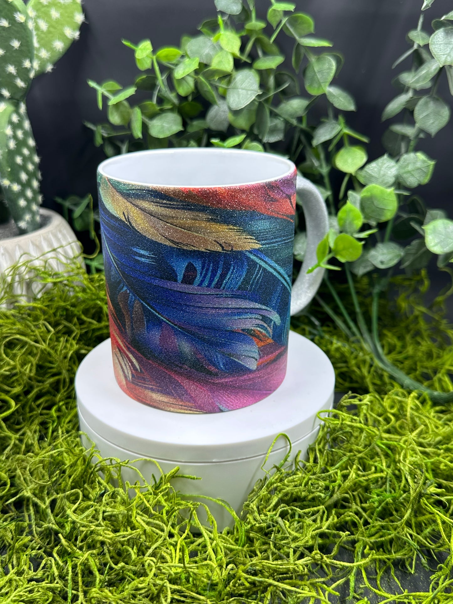 Colorful Feathers Glitter 12oz Mug
