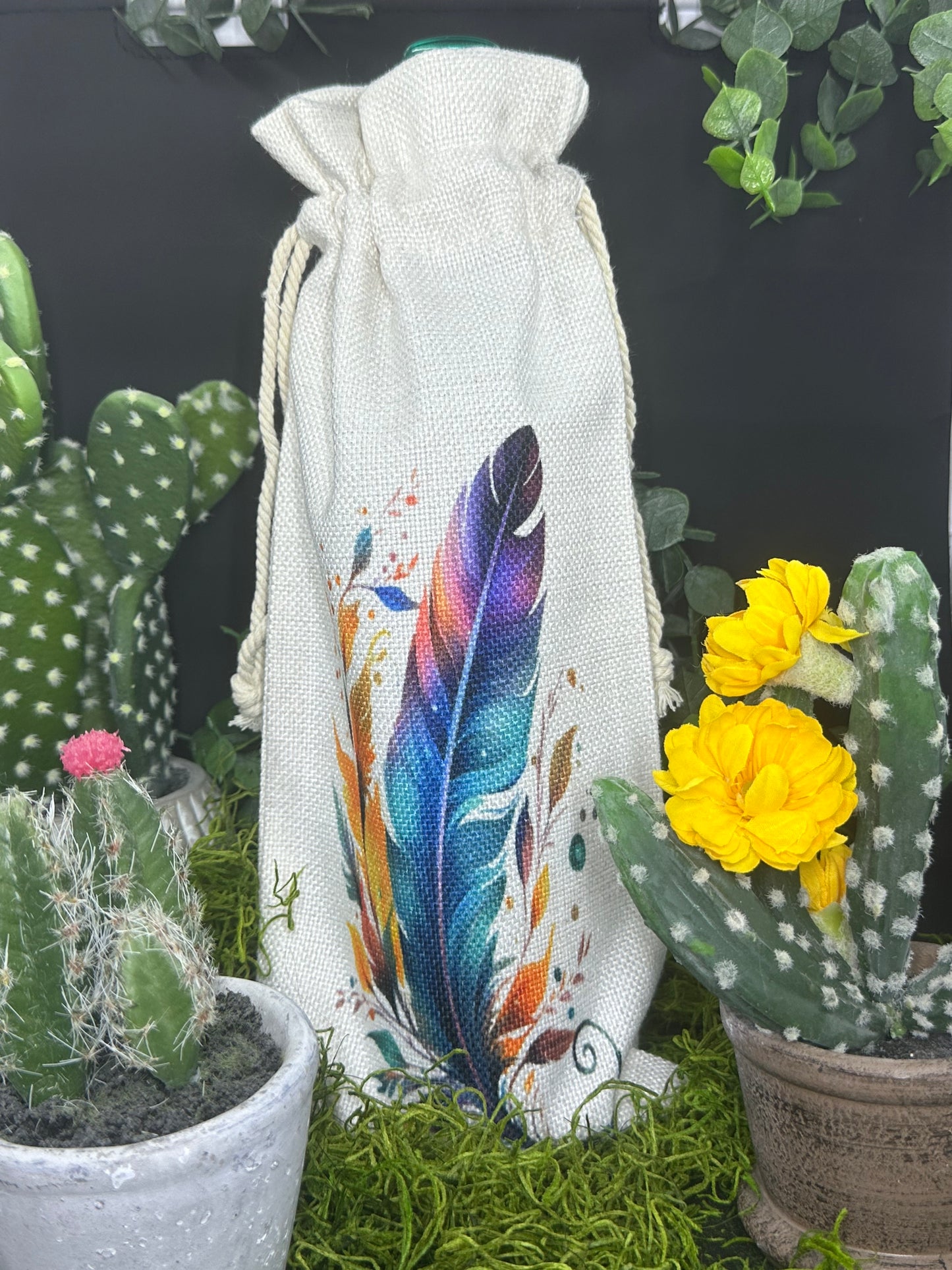 Colorful Feather Wine Bottle Bag