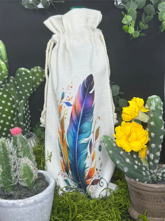 Colorful Feather Wine Bottle Bag