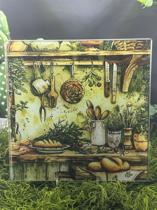Vintage Kitchen Square Glass Plate