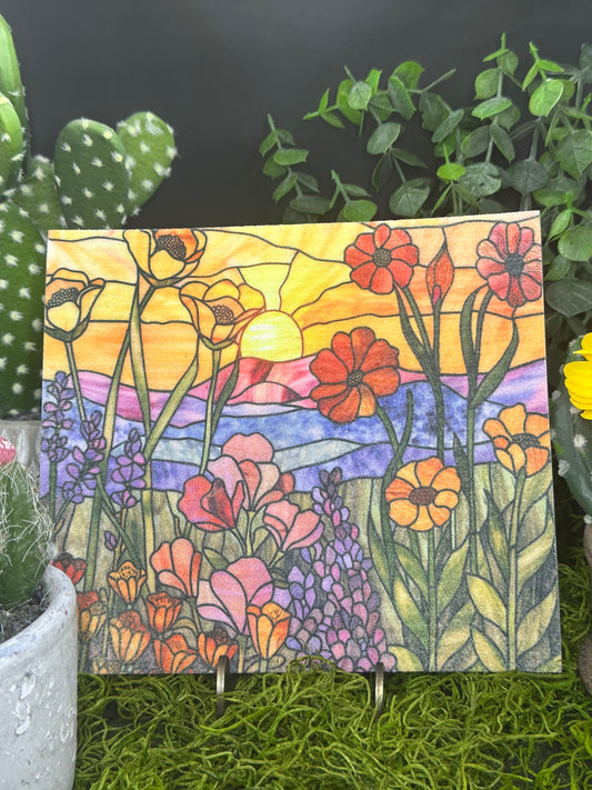 Stained Glass Sunrise #1 Swedish Dishcloth