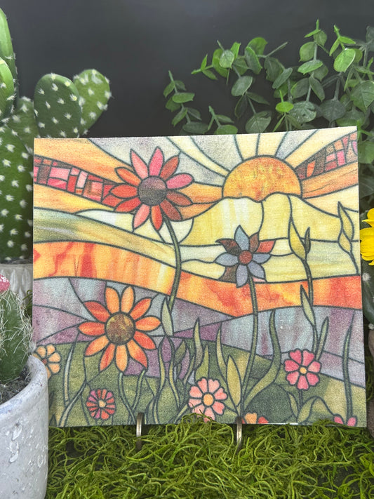 Stained Glass Sunrise #2 Swedish Dishcloth