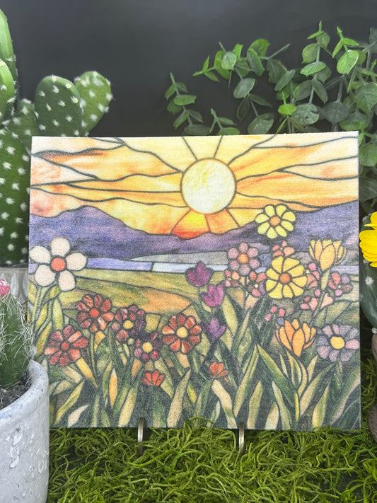 Stained Glass Sunrise #3 Swedish Dishcloth
