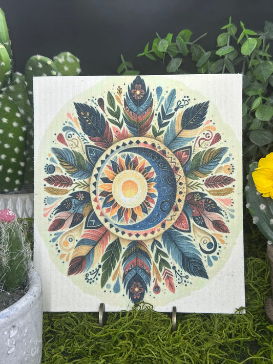 Boho Mandala Moon/Sun Swedish Dishcloth