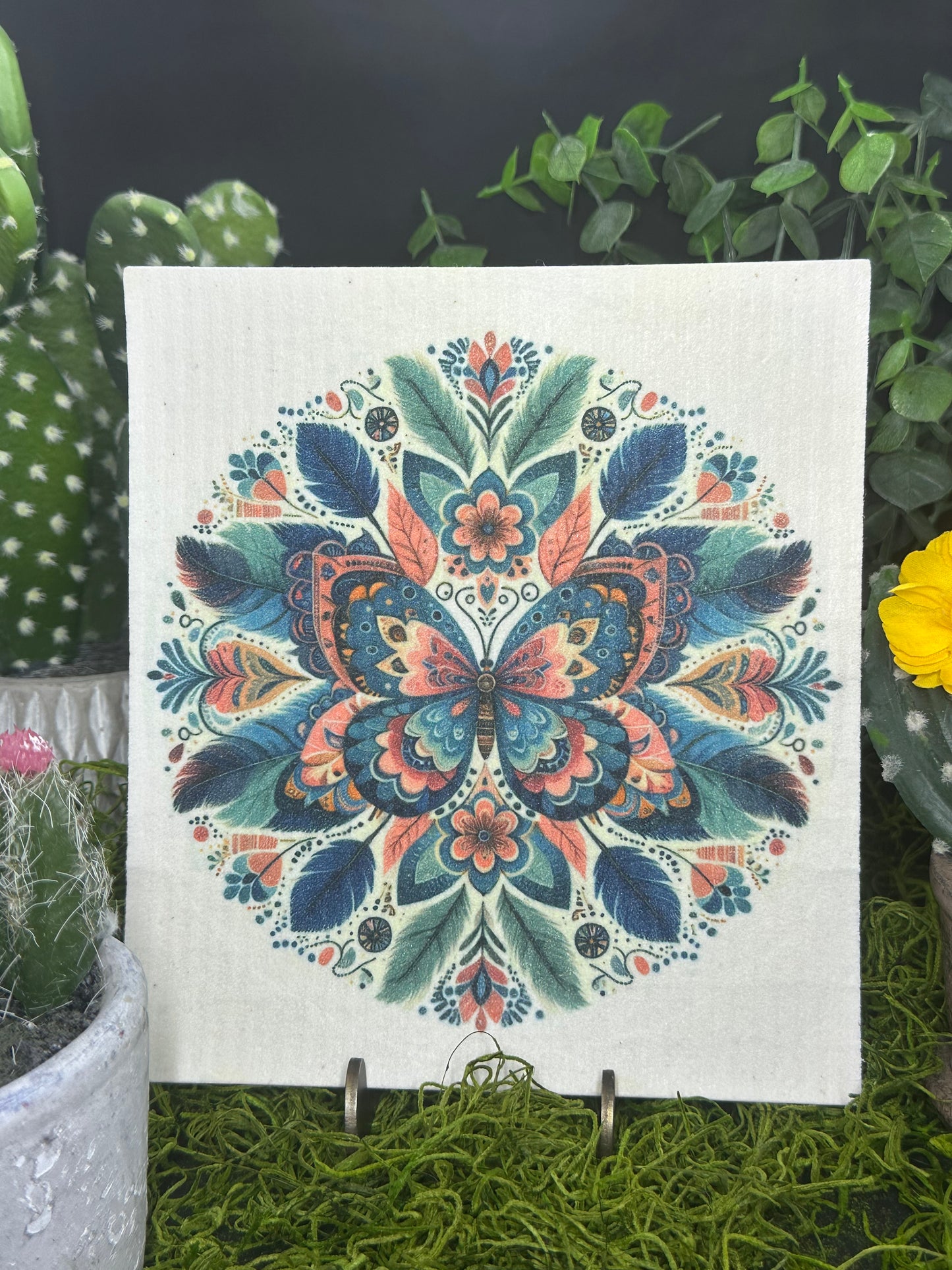 Boho Mandala Butterfly Swedish Dishcloth