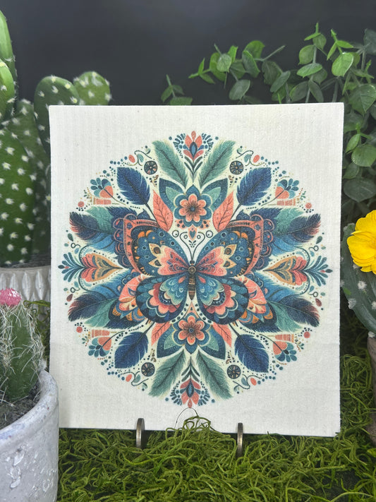 Boho Mandala Butterfly Swedish Dishcloth