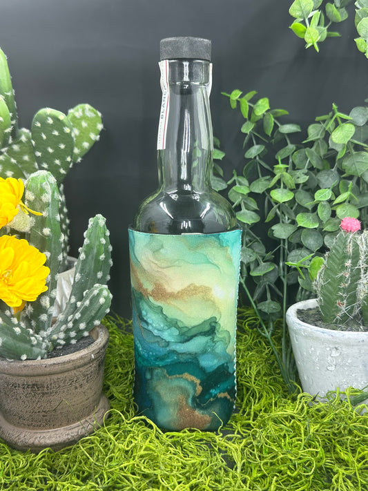 Teal and Copper Glitter Swirl Bottle Koozie