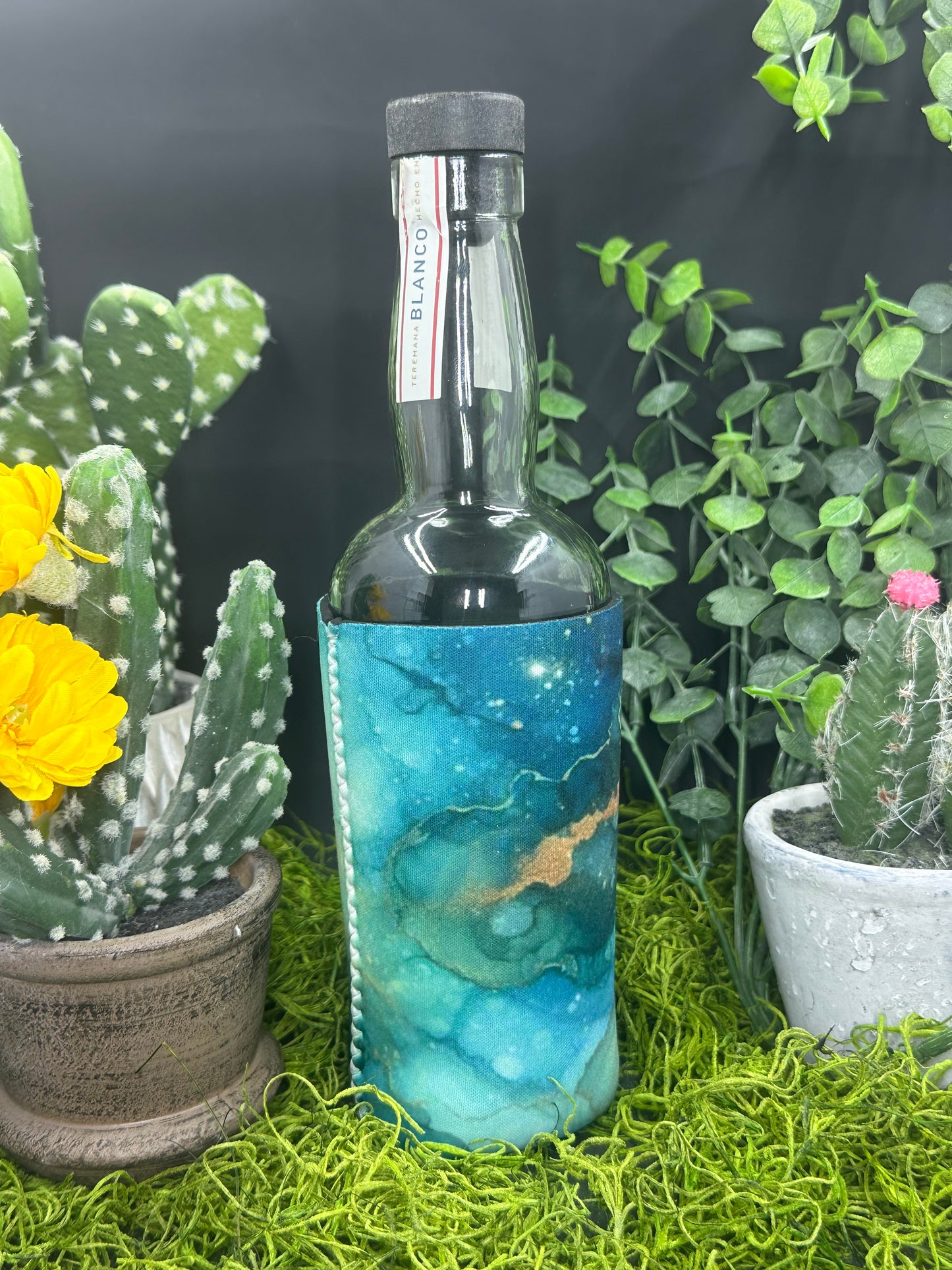 Teal and Copper Glitter Swirl Bottle Koozie