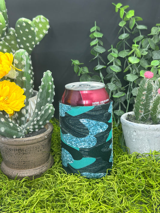 Teal and Black Camo Can Koozie