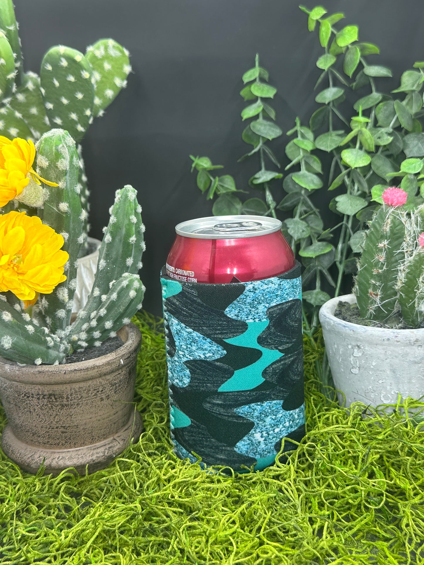 Teal and Black Camo Can Koozie
