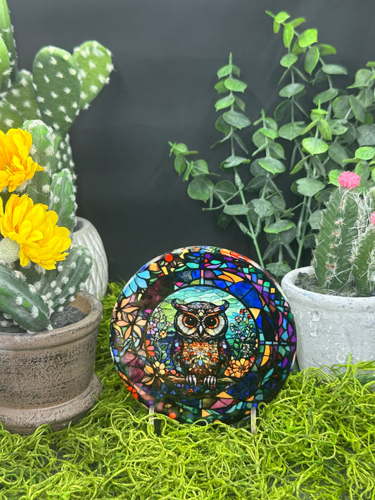 Stained Glass Owl #1 Ceramic, Round Coaster