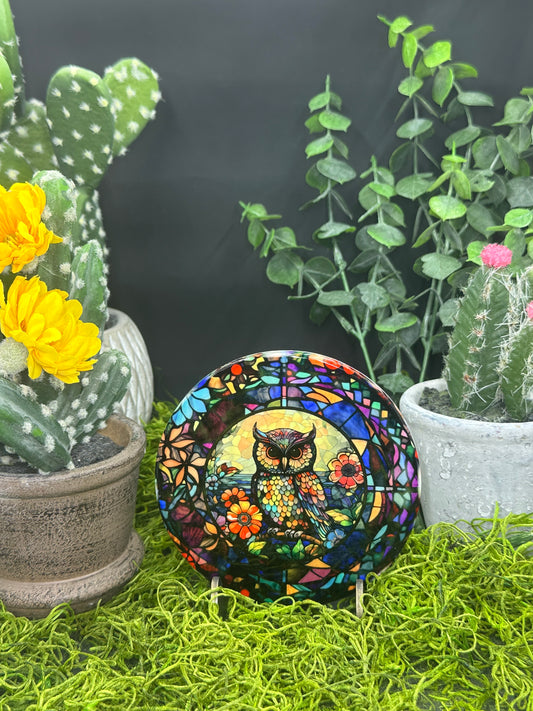 Stained Glass Owl #2 Ceramic, Round Coaster