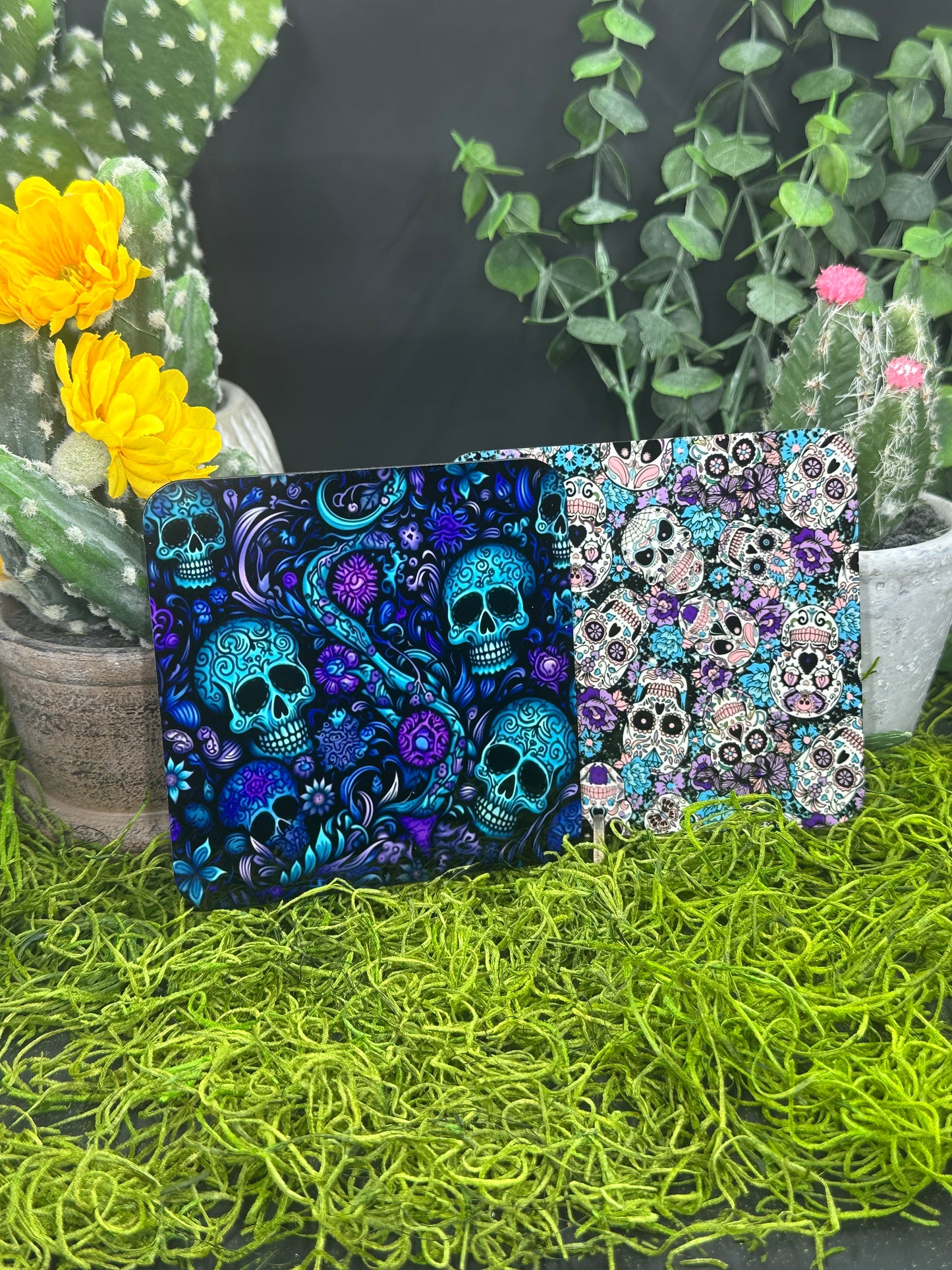 Teal/Purple Sugar Skulls PDF, Square Coaster