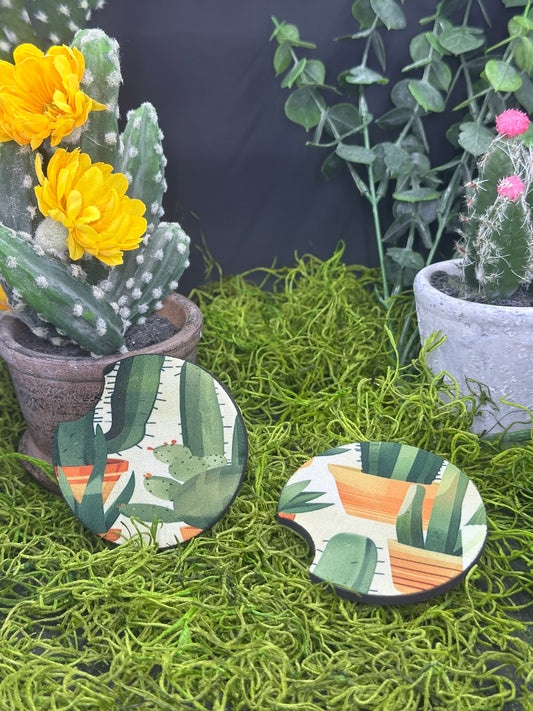 Cactus Pots Set of 2 Auto Coasters