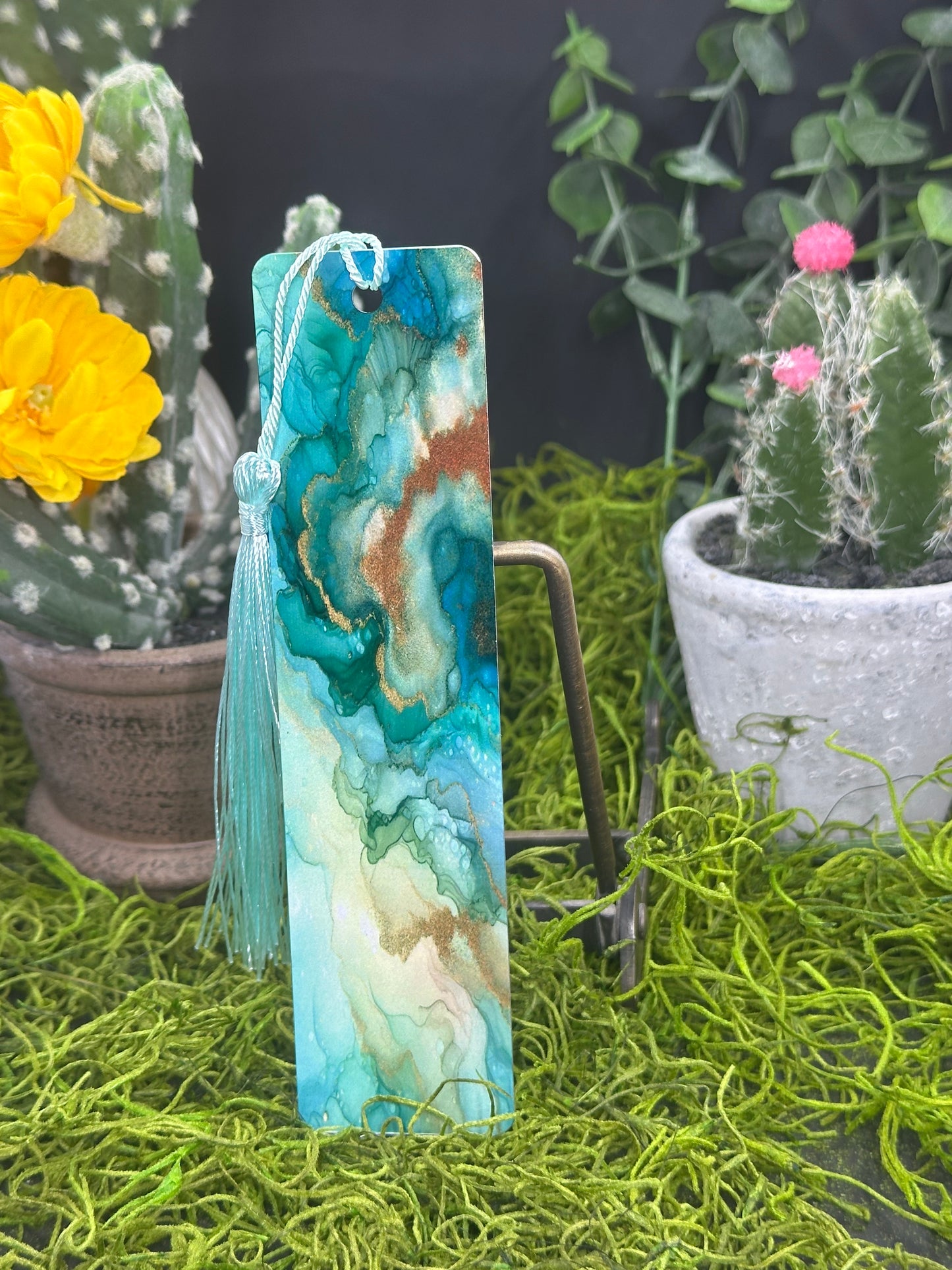 Turquoise/Copper Glitter Swirl Bookmark