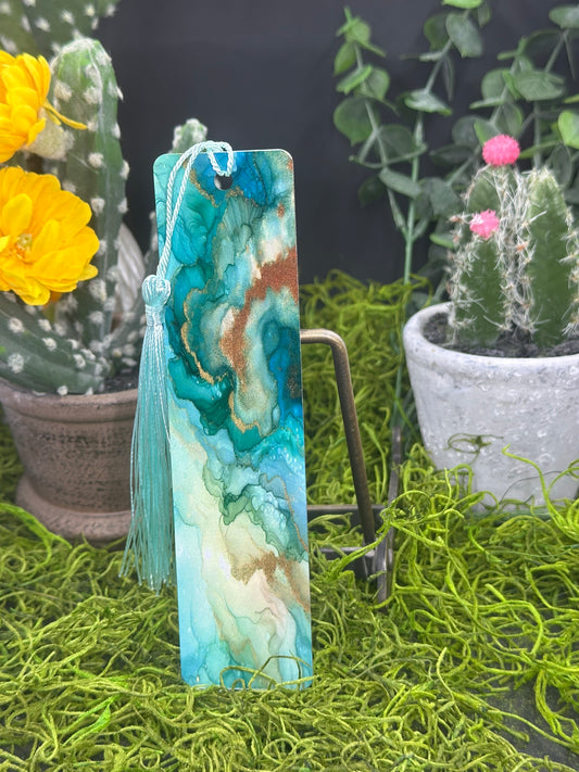 Turquoise/Copper Glitter Swirl Bookmark