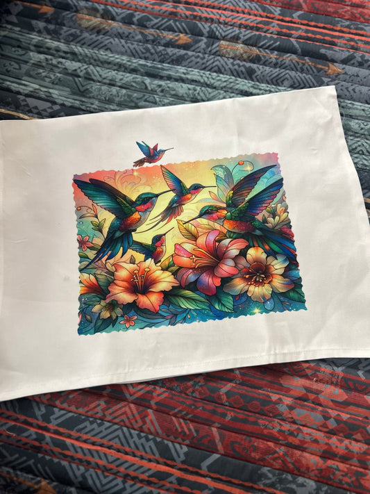 Stained Glass Hummingbirds Dish Towel