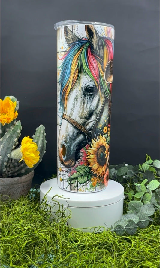 Colorful Cowgirl and Horse Skinny Tumbler