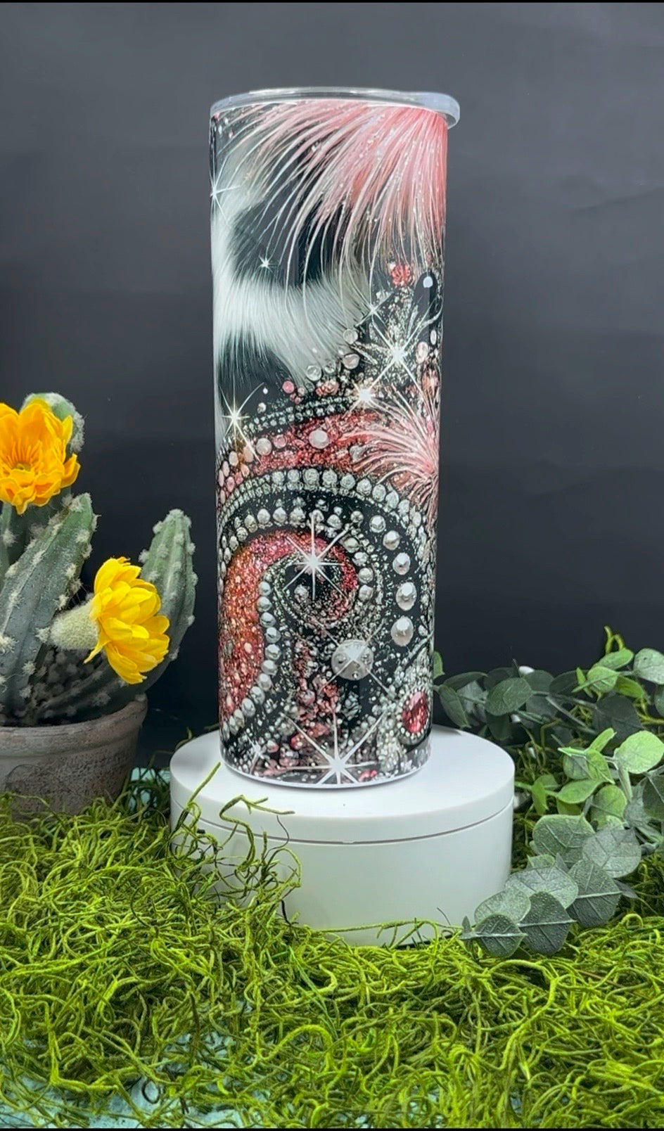 Pink Rhinestone Cowhide Skinny Tumbler