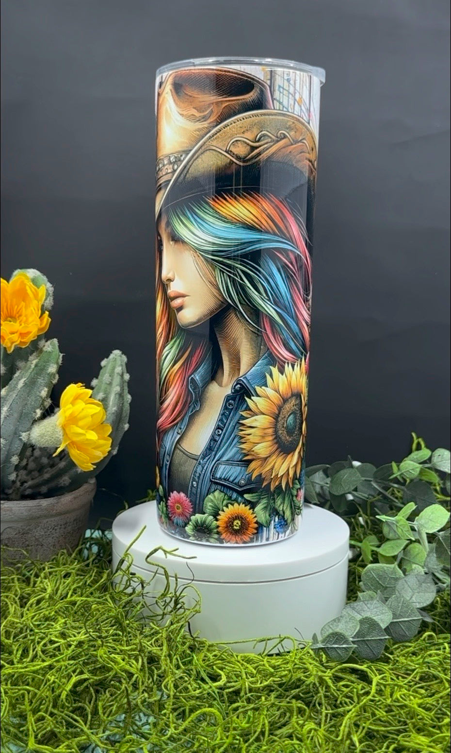 Colorful Cowgirl and Horse Skinny Tumbler