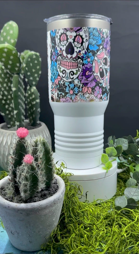 Teal/Purple Sugar Skull Tapered 22oz Tumbler