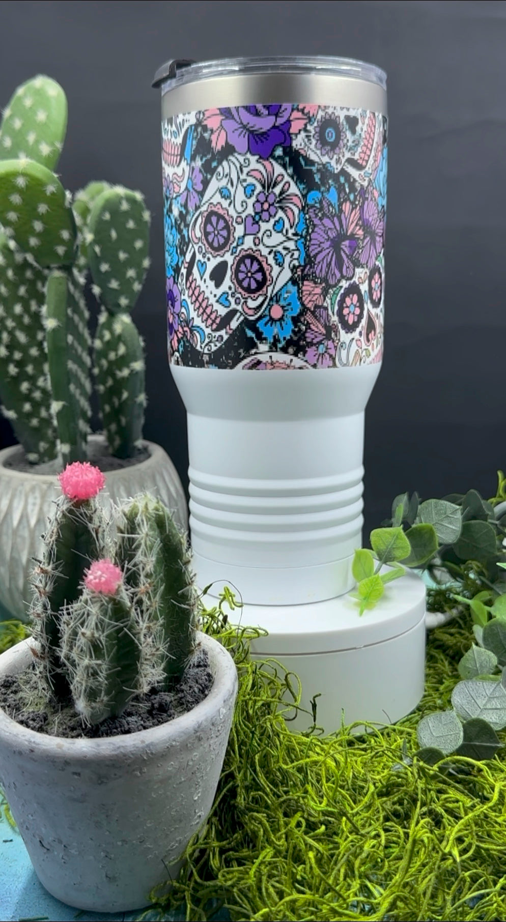 Teal/Purple Sugar Skull Tapered 22oz Tumbler