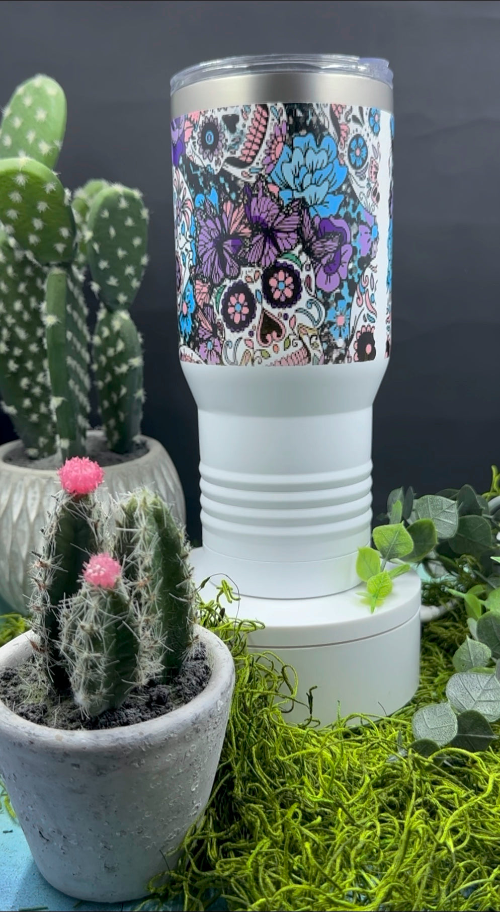 Teal/Purple Sugar Skull Tapered 22oz Tumbler