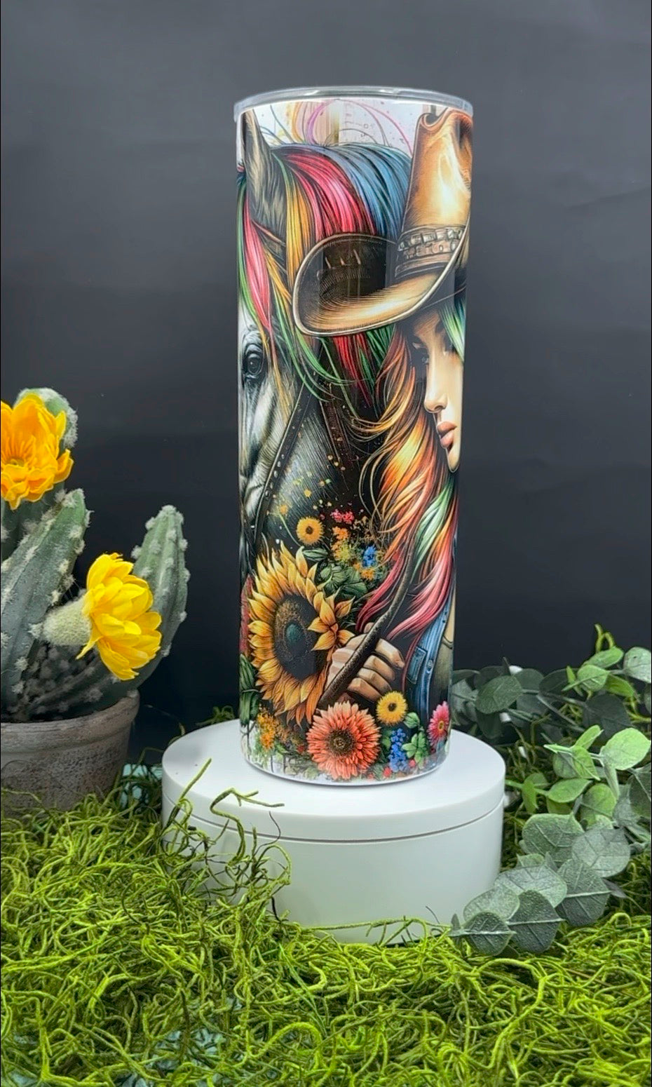 Colorful Cowgirl and Horse Skinny Tumbler