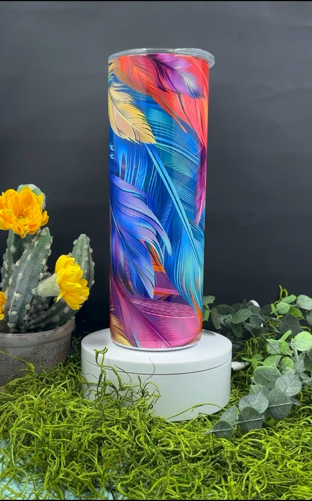 Colorful Feathers Skinny Tumbler