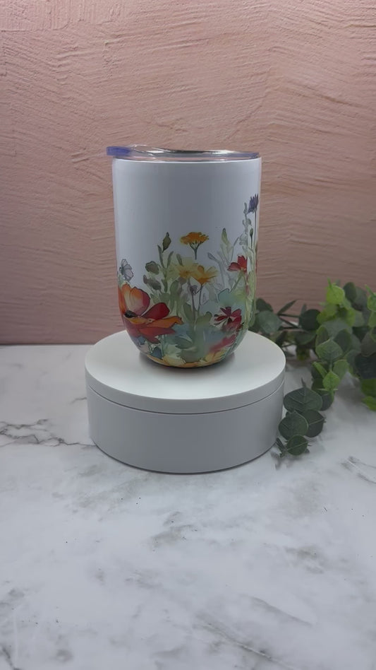 Watercolor Wildflowers Wine Tumbler