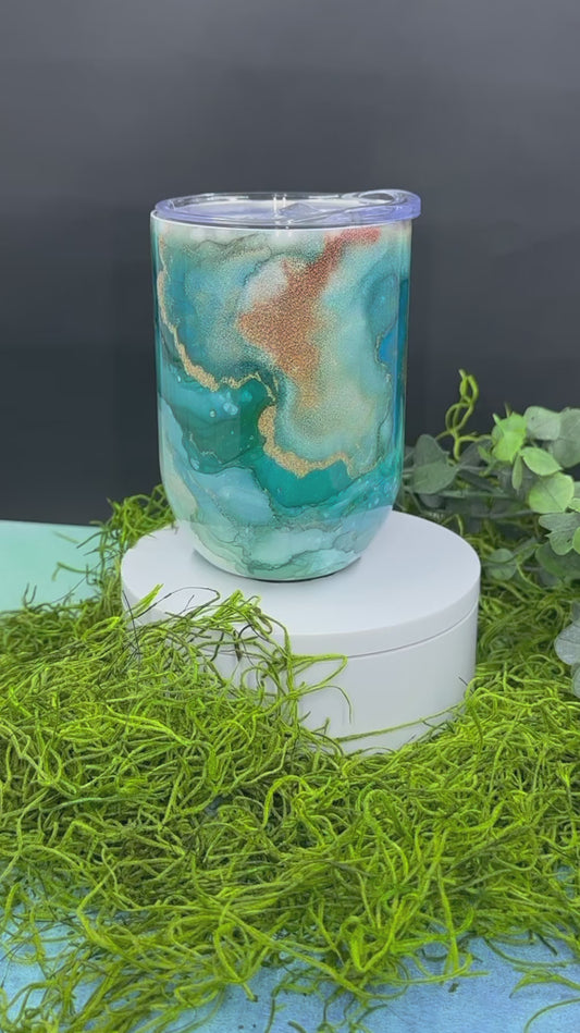 Turquoise and Copper Swirl Wine Tumbler