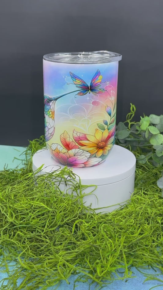 Stained Glass Hummingbird Wine Tumbler